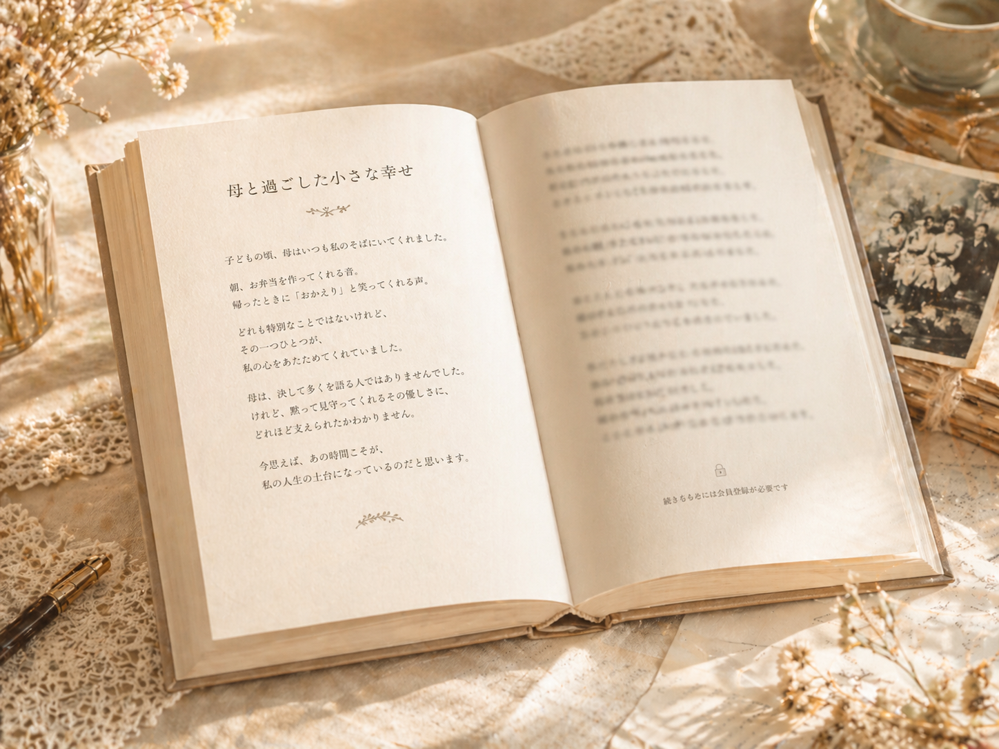 序章から一部が読める開いた自伝本のサンプル